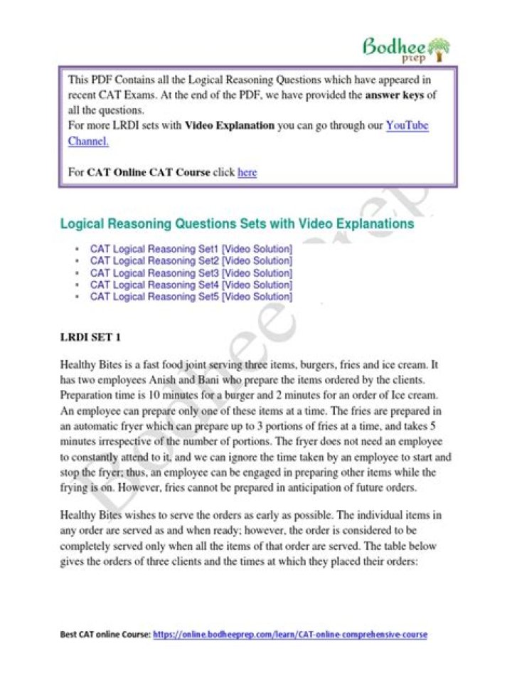Cat Logical Reasoning Questions PDF for Practice