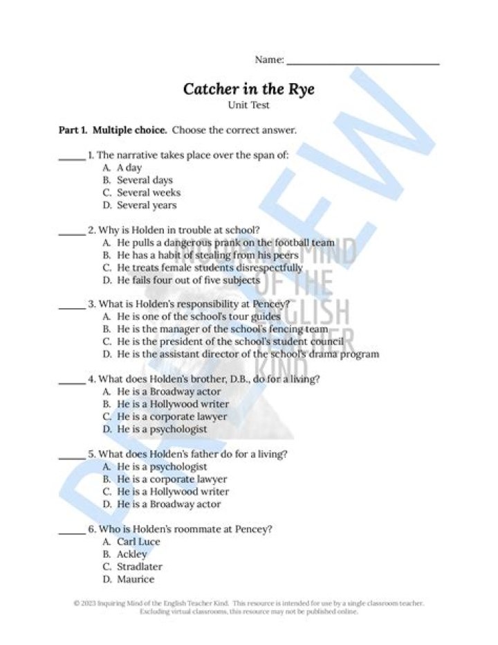 Catcher in the Rye Study Guide Answers PDF – Expert Analysis & Complete Solutions