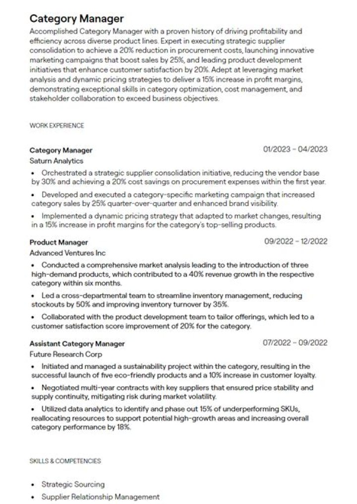 Category Manager Resume PDF for Hiring Success