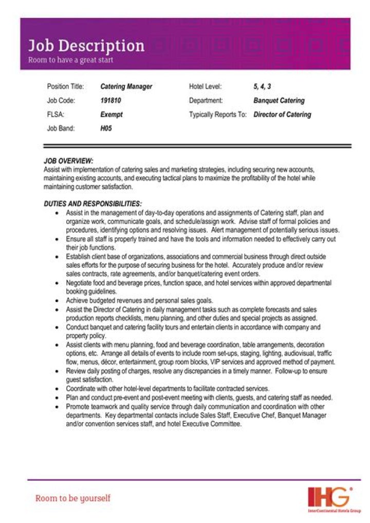 Catering Manager Job Description PDF – Apply Now