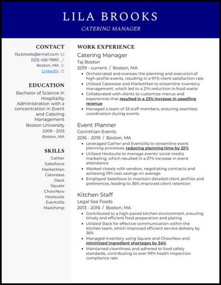 Catering Manager Resume PDF: Professional Profile for Food Industry Leadership