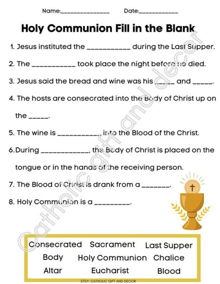 Catholic First Communion Worksheets PDF – Free Printable Resources