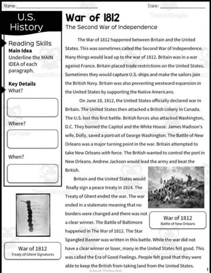 Causes of the War of 1812 Worksheet PDF – Educational Resource