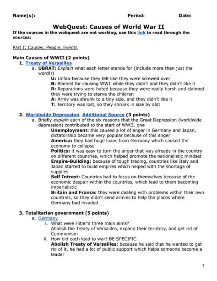 Analyzing the Causes of WW2: Source Analysis Answer Key PDF