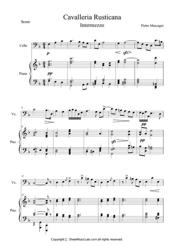 Cavalleria Rusticana Piano Sheet Music PDF for Instant Download