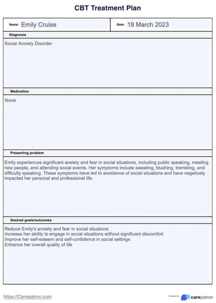 Adult CBT Treatment Plan for Stress Management & Confidence Boost PDF Template