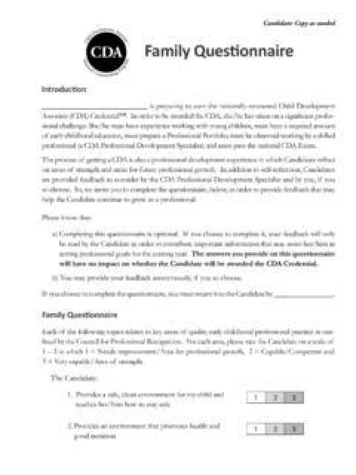 CDA Family Questionnaire Summary Sheet PDF – Easy-to-Use Guide