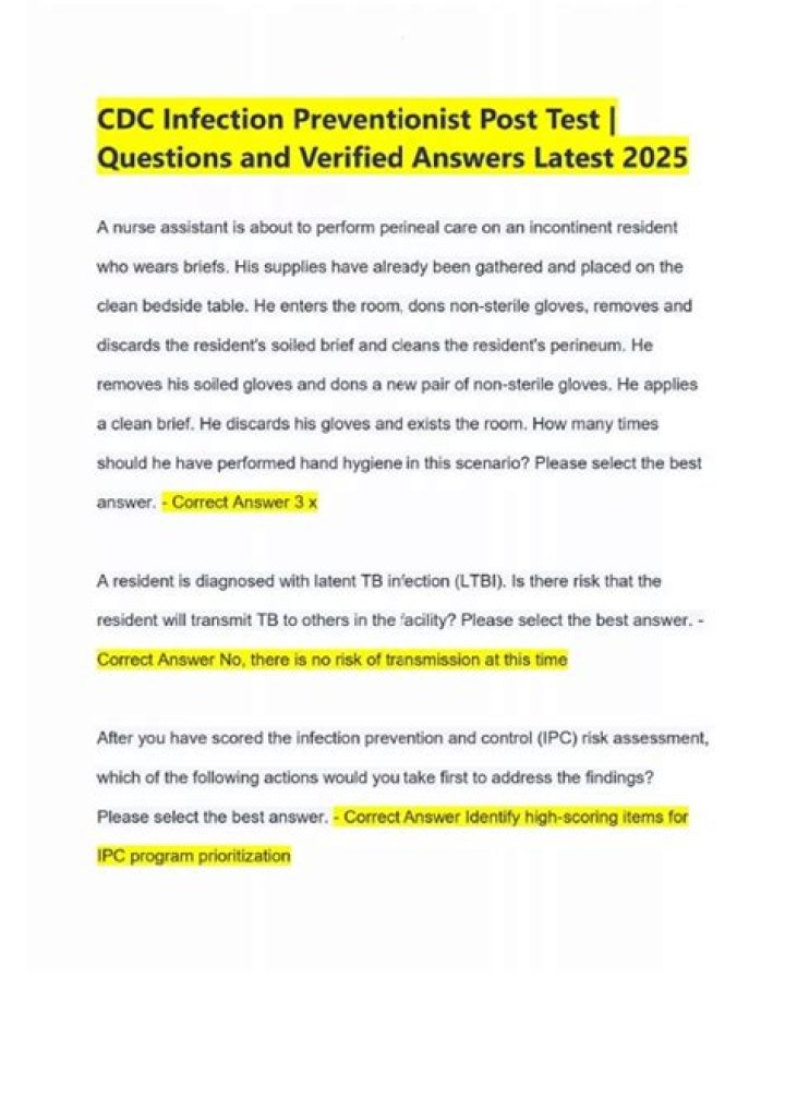 CDC Infection Preventionist Training Test Answers PDF – Pass with Confidence