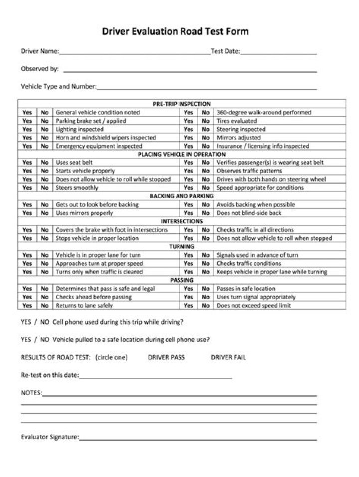 CDL Driver Evaluation Road Test Form PDF – Download Now