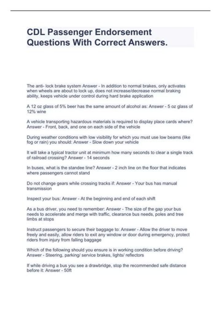 CDL Passenger Endorsement Practice Test PDF – Master the Exam