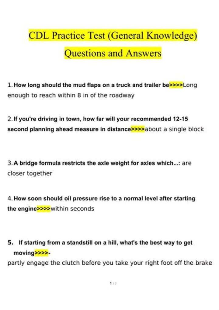 CDL Permit Test Questions & Answers PDF for Passing Safely
