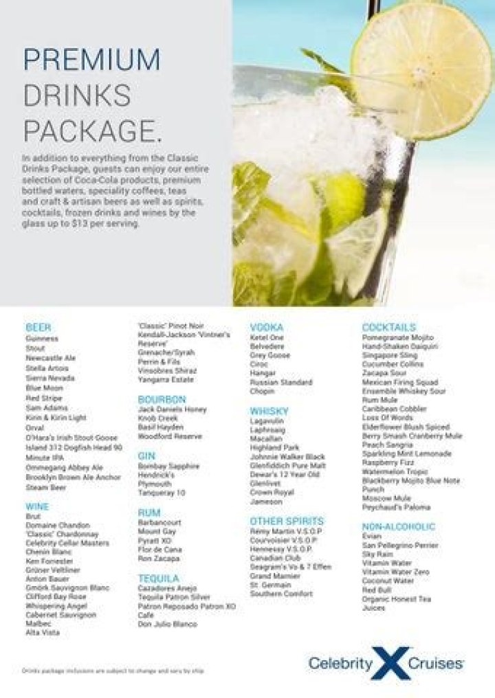 Celebrity Cruises Drinks Price List PDF: Top Spirits & Cocktails on Luxury Voyages