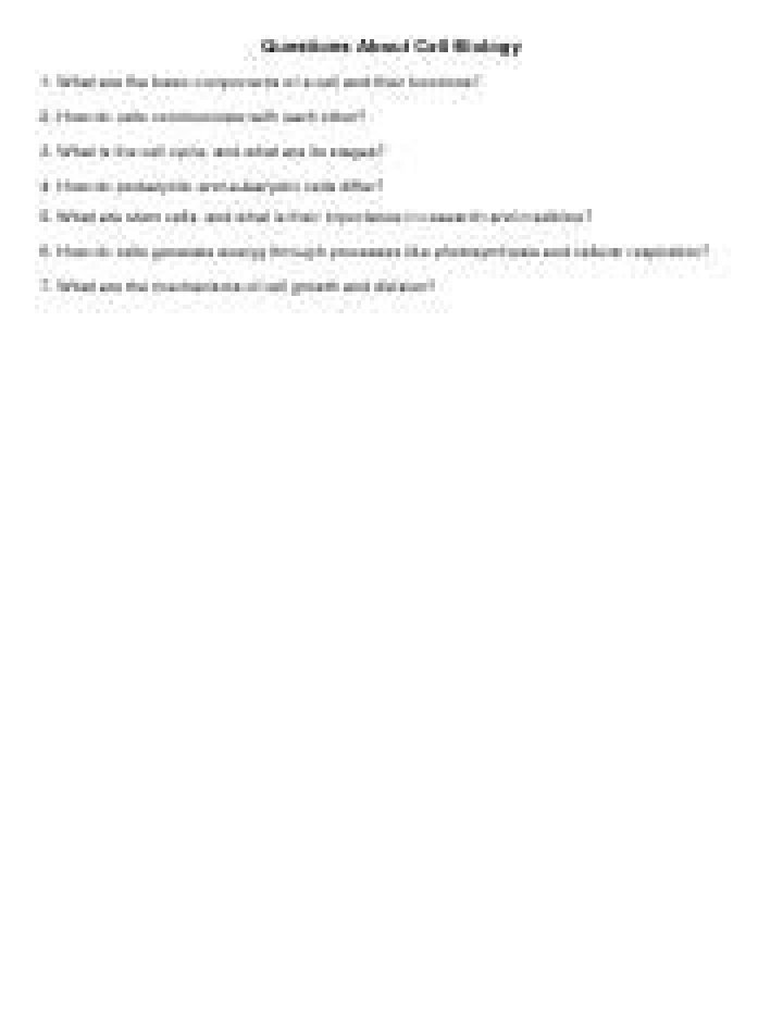 Cell Biology Questions PDF: Practice Tests for Students