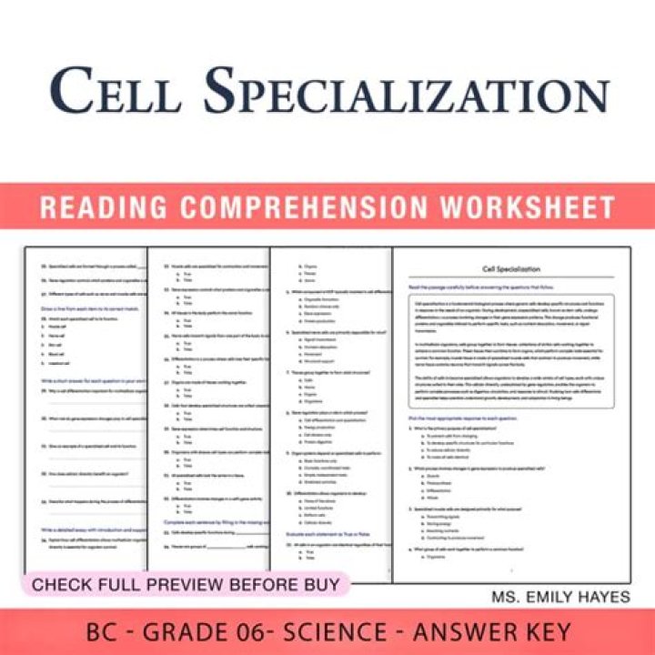 Cell Specialization Worksheet PDF: Free Printable Worksheets for Biology Students