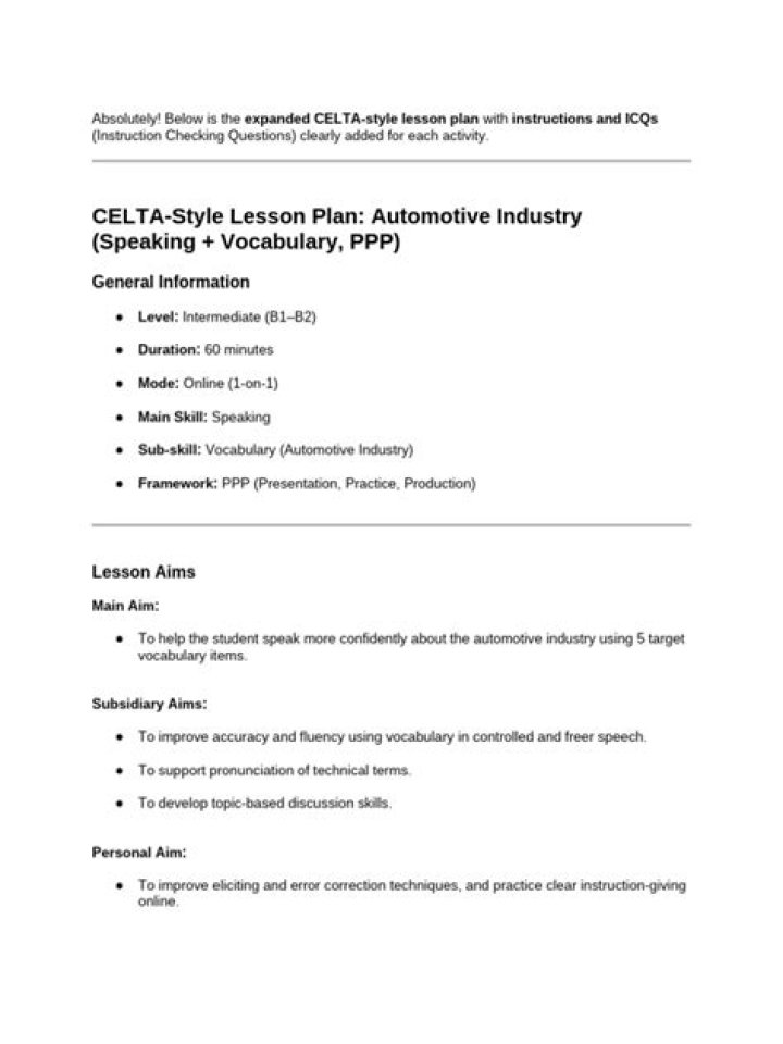 Celta Lesson Plan Sample PDF Download – Free Classroom Resources