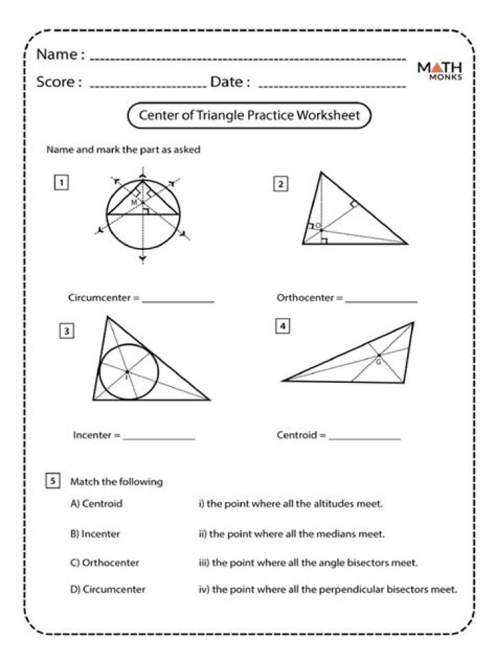 Centers of Triangles Worksheet PDF – Perfect Practice for Geometry Students