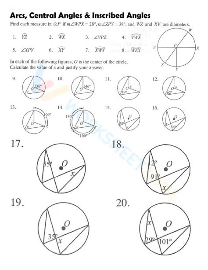 Central and Inscribed Angles & Arcs Worksheet Answers PDF – Complete Practice & Solutions