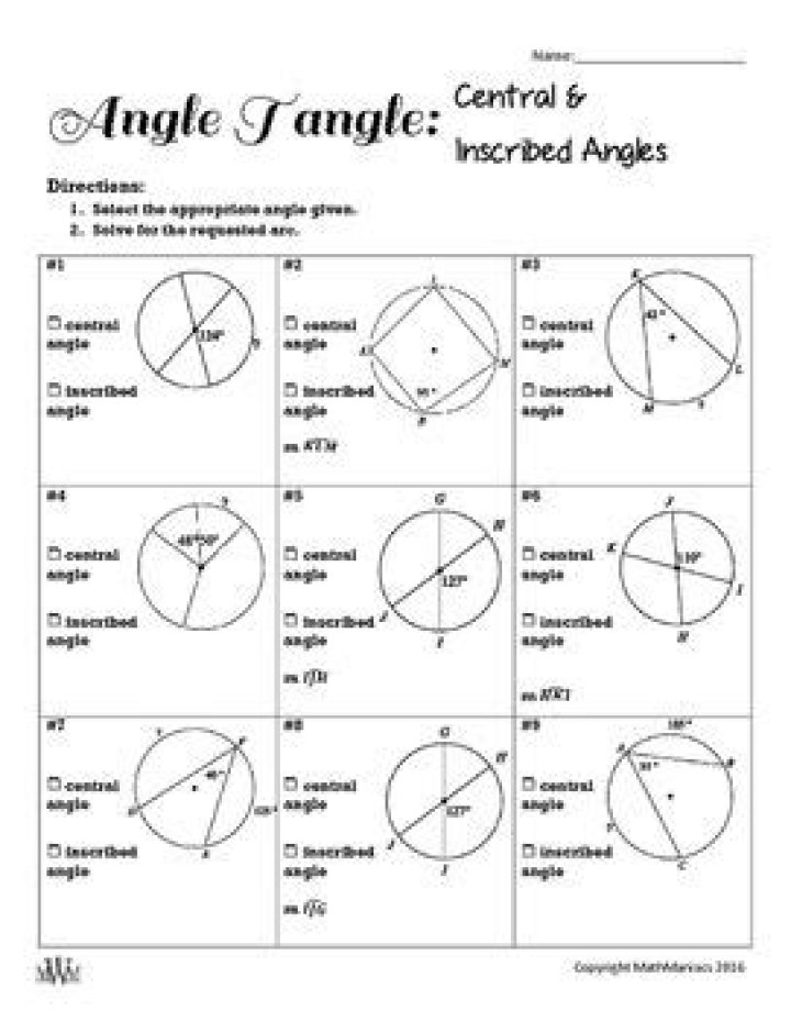 Central & Inscribed Angles Worksheet PDF – Download Free Practice Exercises