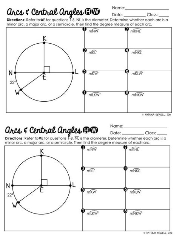 Central Angles and Arc Measures Worksheet PDF for Instant Practice
