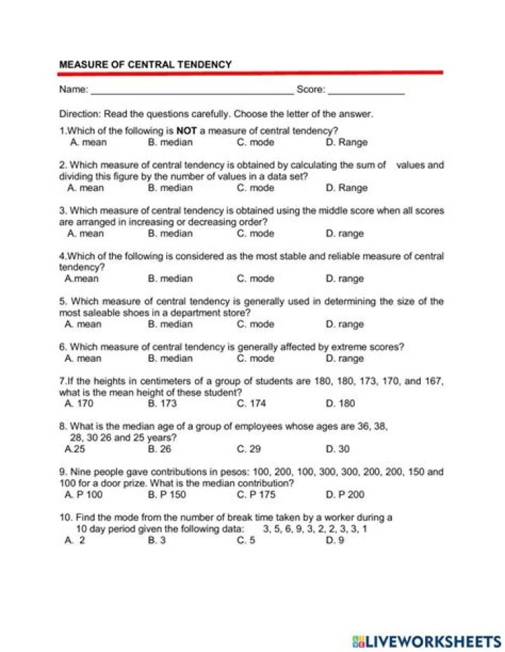 Central Tendency Questions & Answers PDF: Master Statistics with Confidence