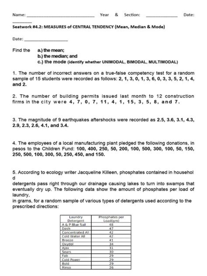 Central Tendency Worksheet PDF: Mastering Mean, Median, and Mode