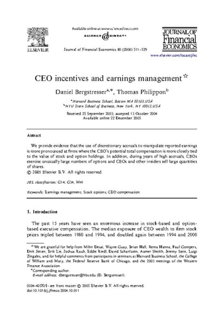 CEO Incentives and Earnings Management: Key Insights PDF