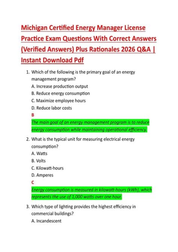 Certified Energy Manager Exam Questions and Answers PDF – Full Practice Set