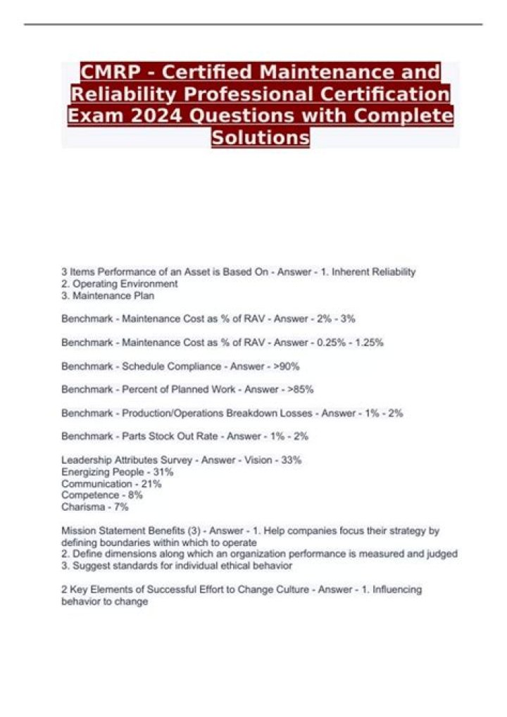 Certified Maintenance & Reliability Pro Exam Questions PDF – Exam Prep Resource