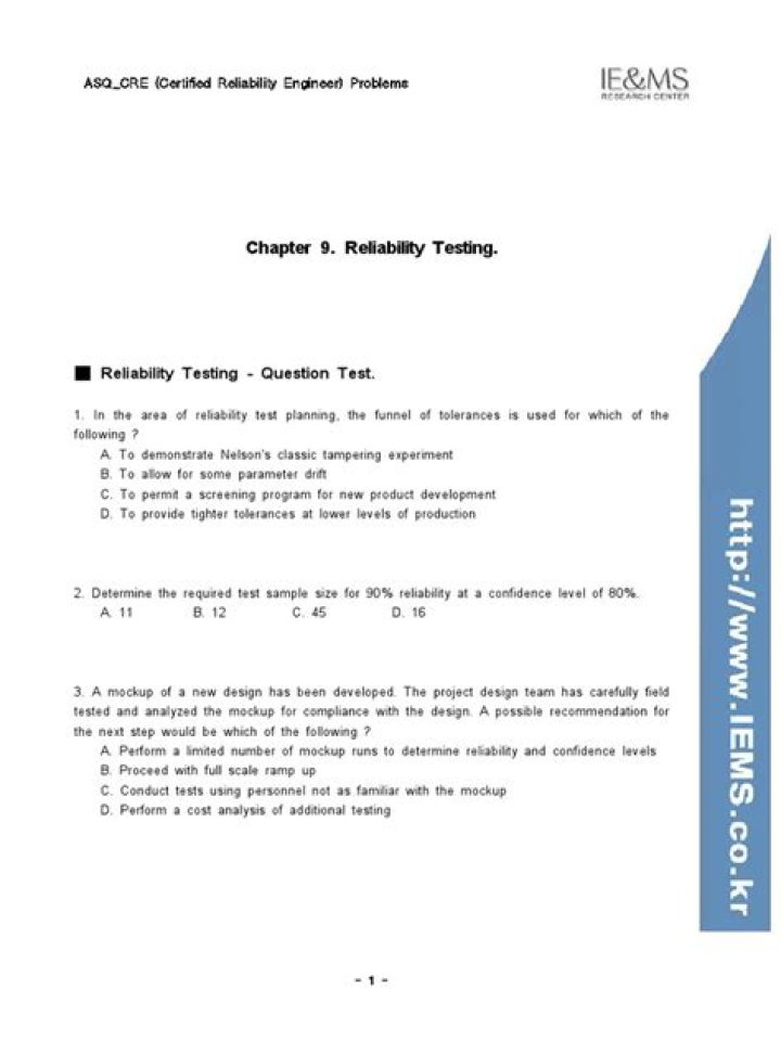 Certified Reliability Engineer Exam Questions PDF: Practice Tests & Study Guide