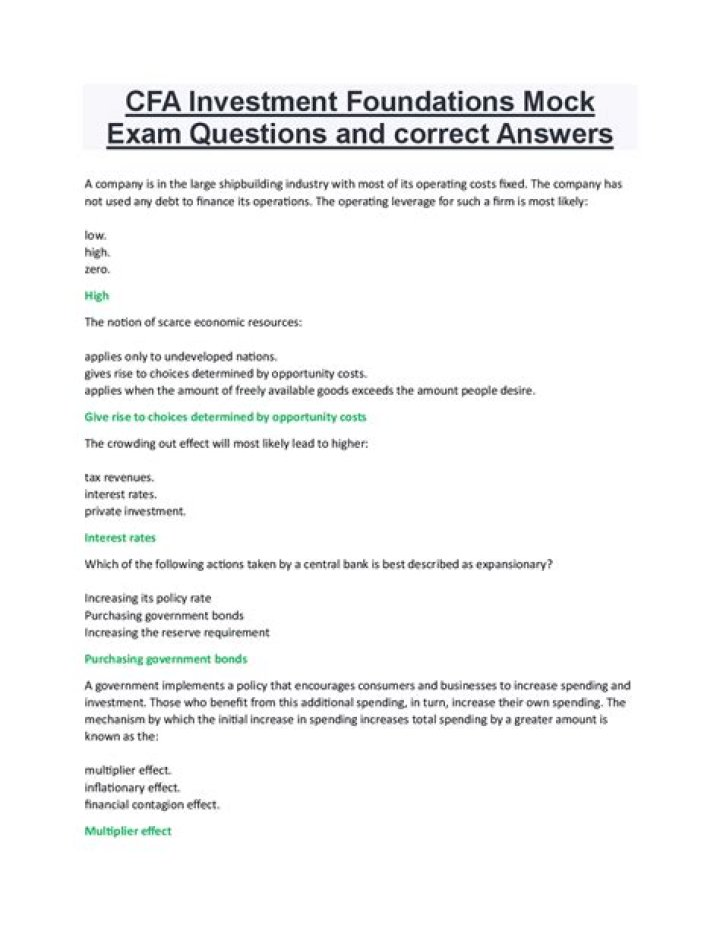 CFA Investment Foundations Final Exam Answers PDF – Complete Study Guide
