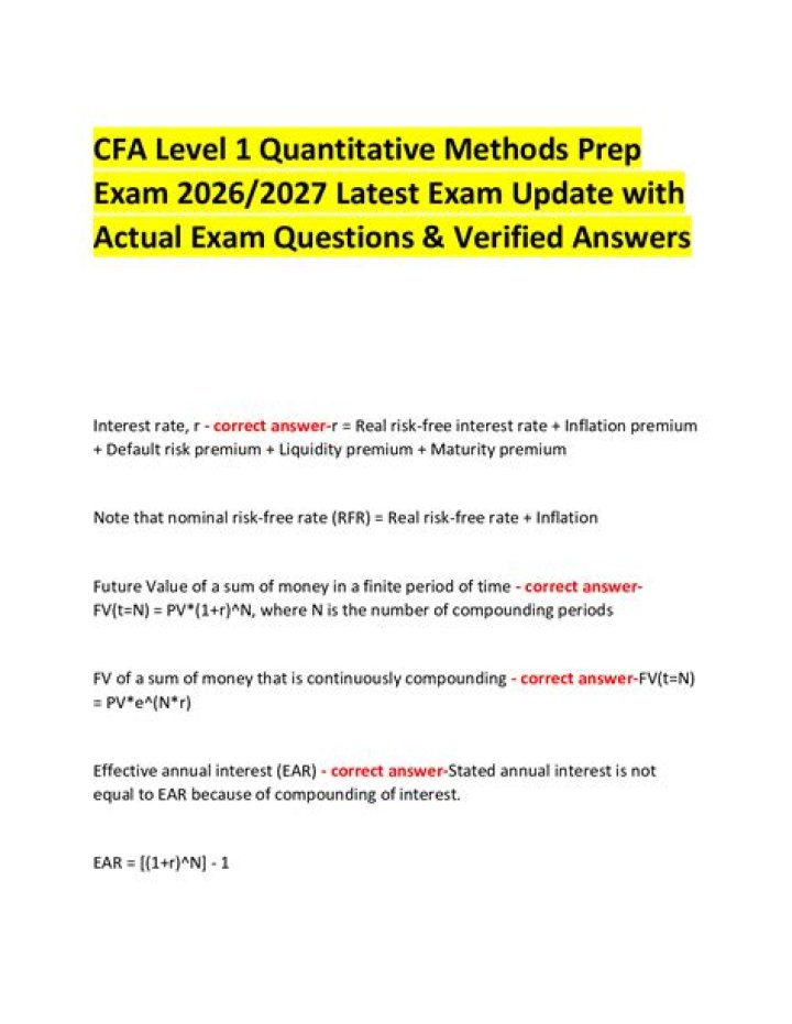 CFA Level 1 Quantitative Methods Practice Questions PDF – Free Download
