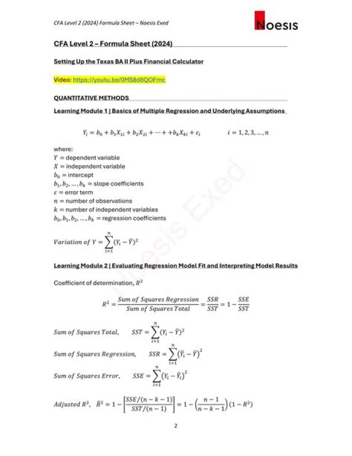 CFA Level 2 Formula Sheet 2020 PDF – Complete Exam Prep Resource