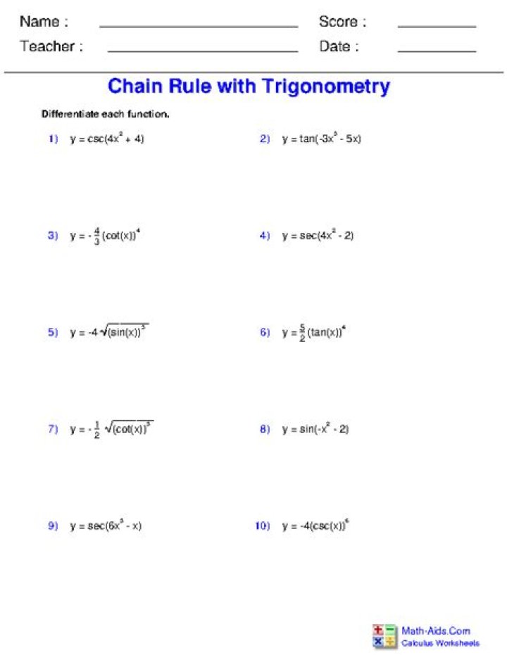 Chain Rule PDF Worksheet: Step-by-Step Learning Guide