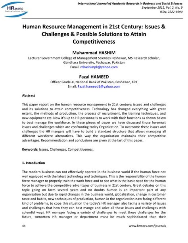 Challenges of Human Resource Management in the 21st Century PDF