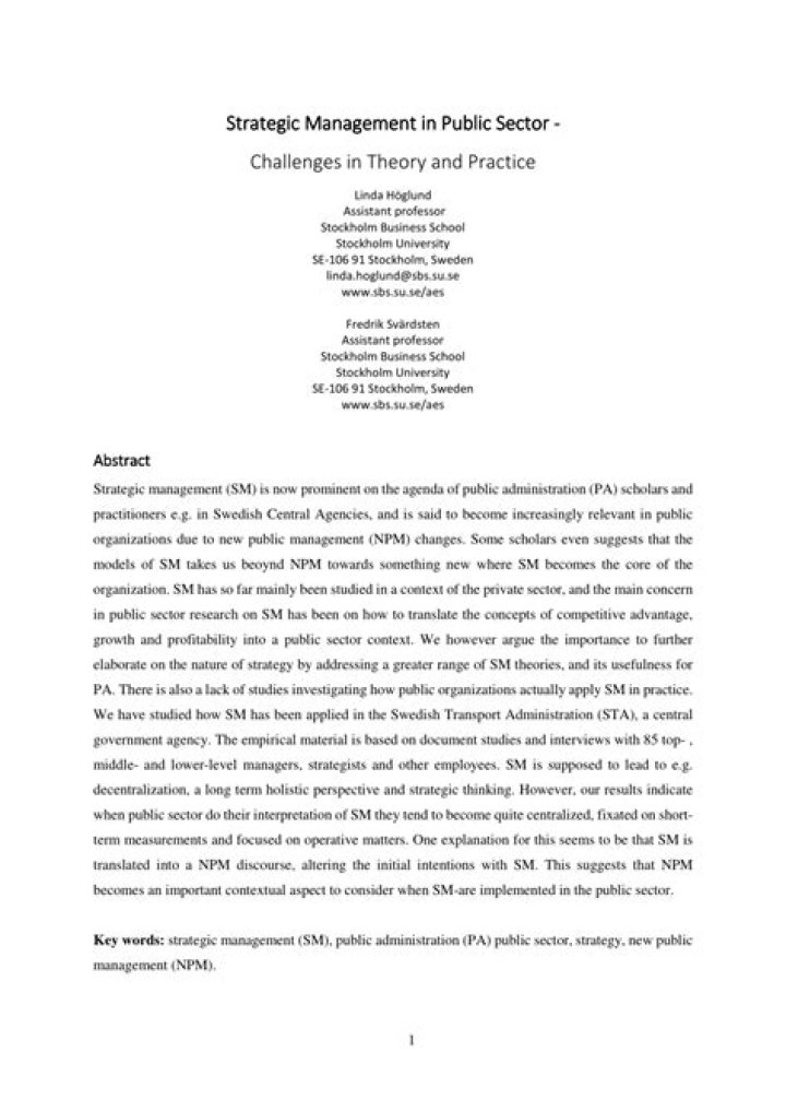 Overcoming the Challenges of Strategic Management in the Public Sector