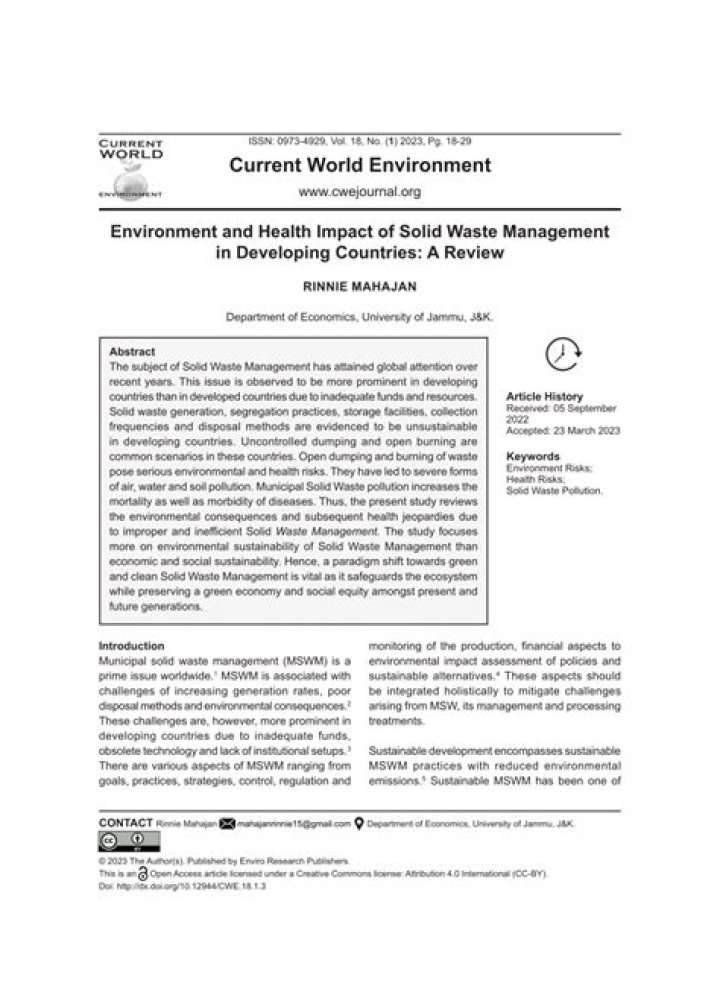 Challenges of Waste Management in Developing Countries: A Critical PDF Analysis