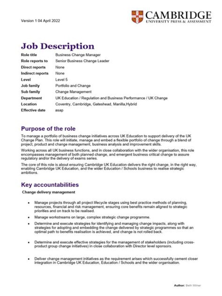 Change Manager Job Description PDF – Get Expert Role Guide