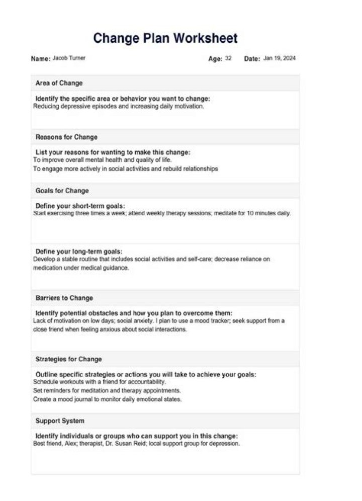Change Plan Worksheet PDF for Effective Transition Planning