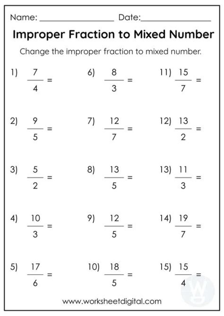 Free PDF Worksheet: Changing Improper Fractions to Mixed Numbers