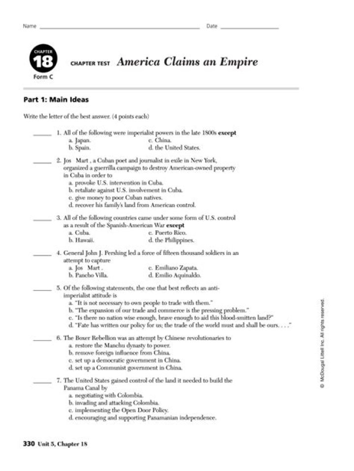 Chapter 18 America’s Rise as an Empire: Answer Key & Analysis