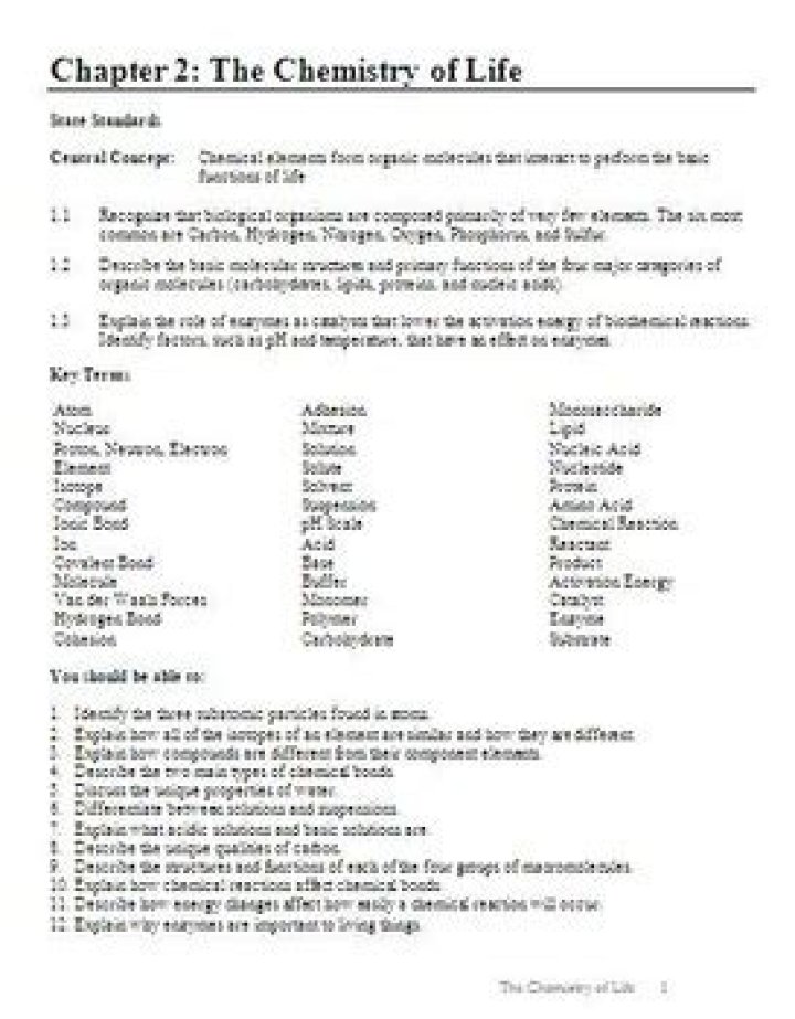 Chapter 2 Chemistry of Life PDF Answer Key – Exam Readiness