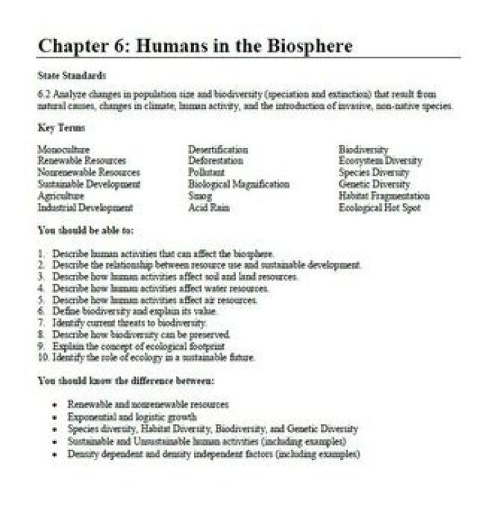 Chapter 6: Humans in the Biosphere – Answer Key PDF