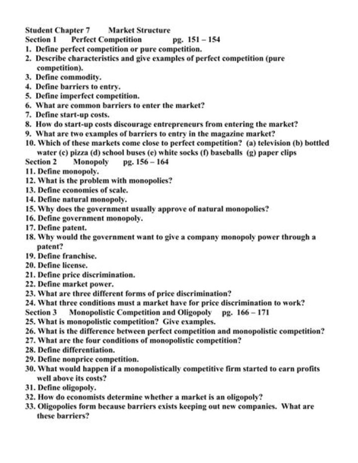 Chapter 7 Market Structures Worksheet Answer Key PDF - Full Solutions