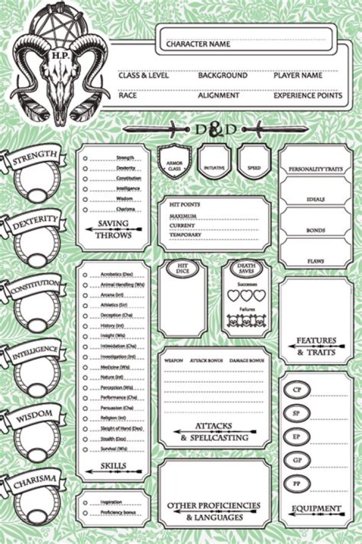 Download Free Character Sheet PDF Template