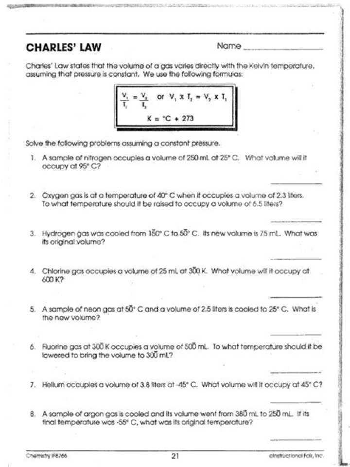 Free Charles Law Worksheet PDF – Perfect for Physics Students
