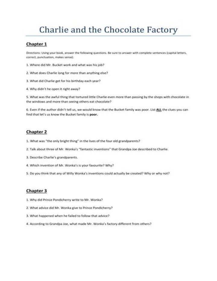 Charlie and the Chocolate Factory Chapter Questions PDF with Answers