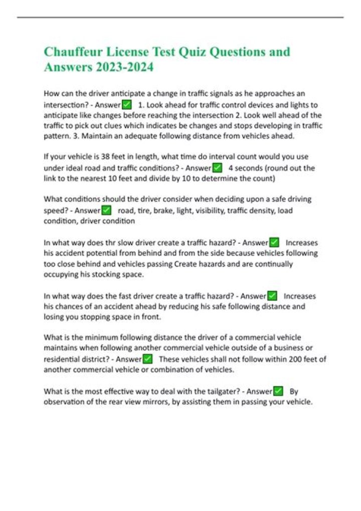 Chauffeur License Test Questions & Answers PDF – Free Download