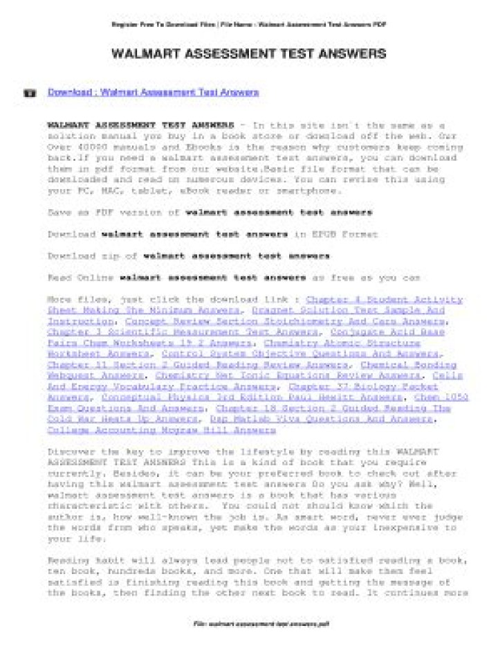 Walmart Assessment Test Cheat Sheet Answers 2024 PDF
