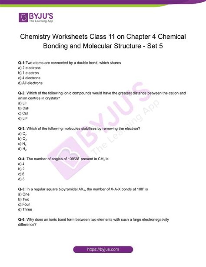 Chemical Bonding Class 11: Essential Questions & Answers PDF
