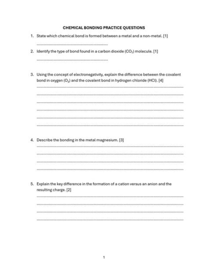 Chemical Bonding Practice Questions PDF – Master Reactions & Structure